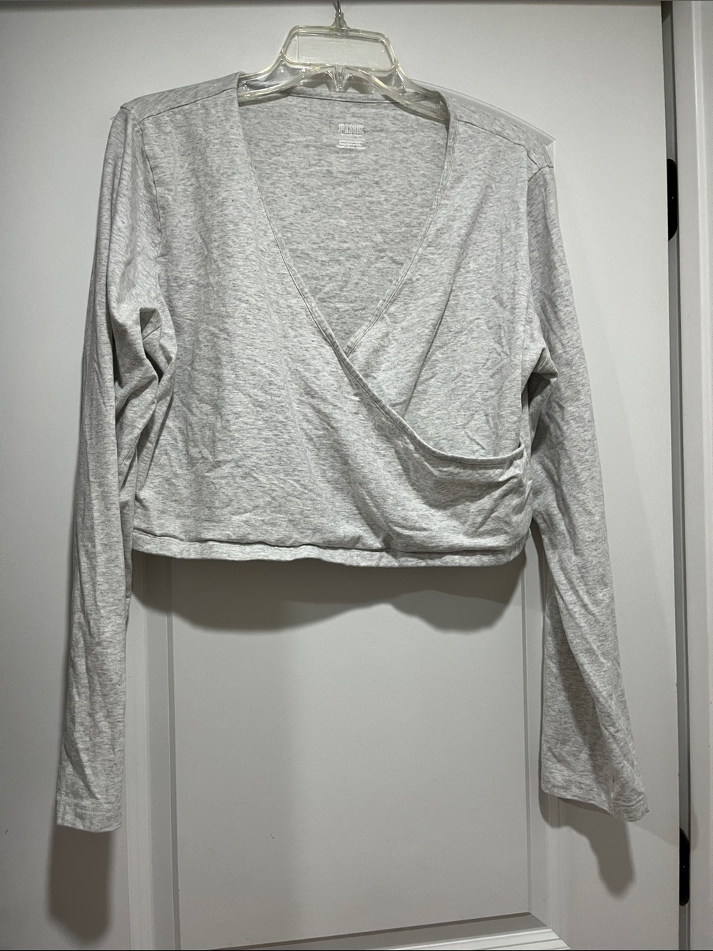 PINK Victoria's Secret Heather Gray Wrap-Front Long Sleeve Top